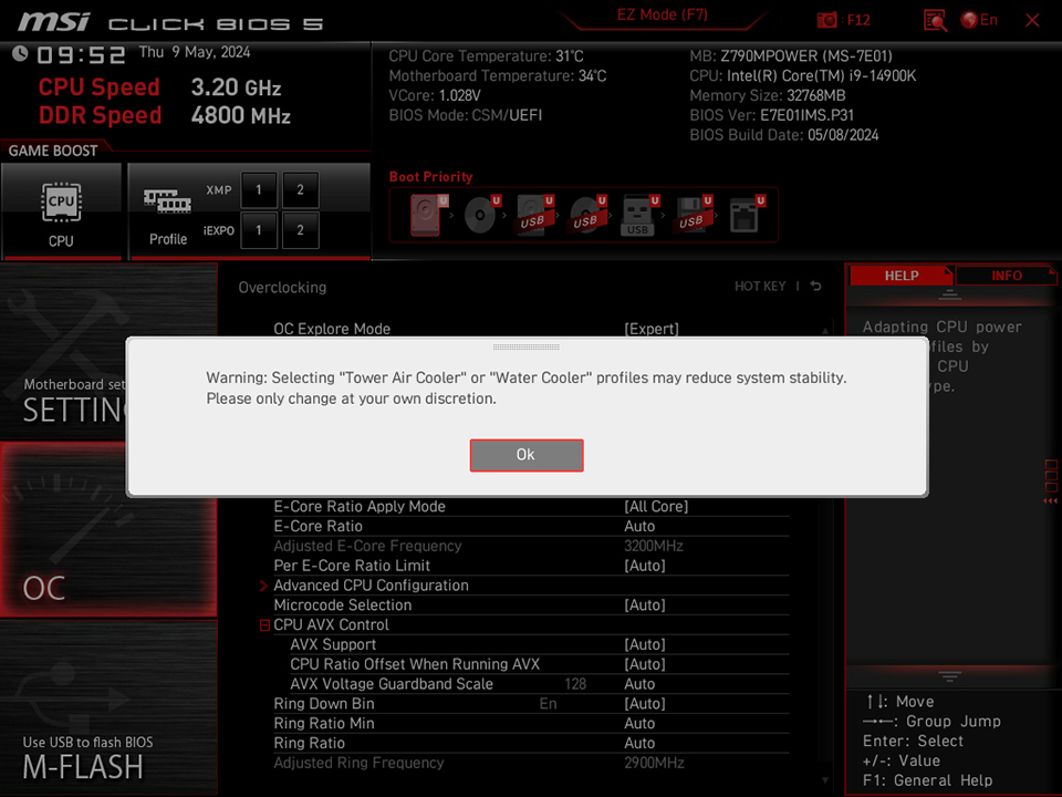 intel default settings 5