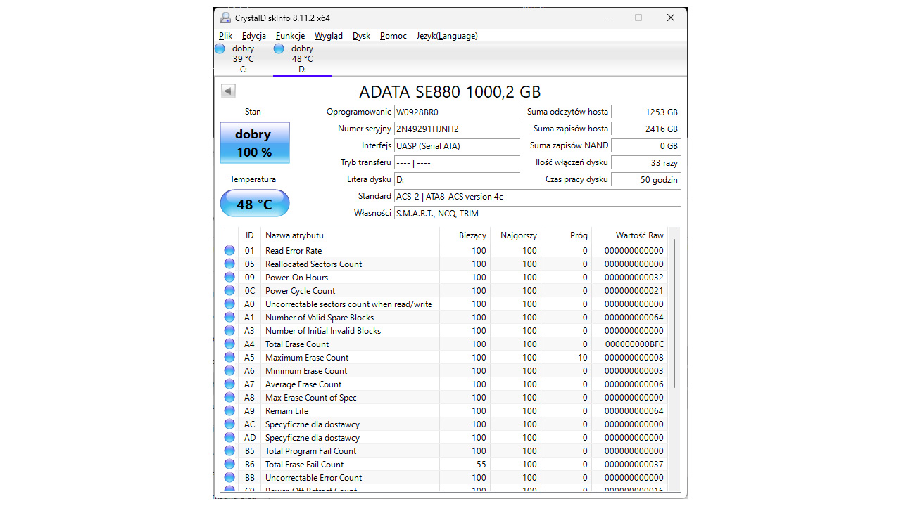 ADATA SE880 temperatura